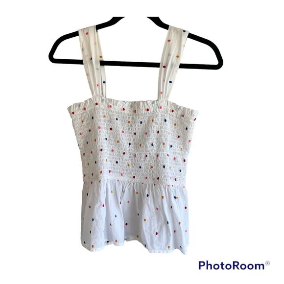 LOFT Multi-color Polka Dot Smocked Peplum Tank Top blouse Size Small - Picture 1 of 7
